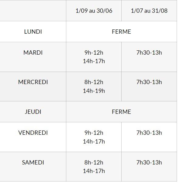 Horaires decheterie 01 2025